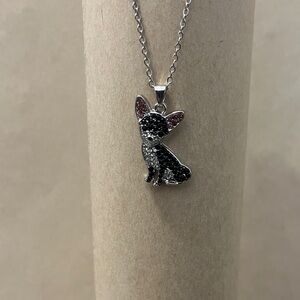 Crystal Chihuahua Pet Charm Necklace - Black & Pink Accents with display case